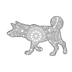 Zentangle dog mandala coloring page for adults christmas dog and floral animal coloring book antistress coloring page vector illustration