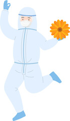 Medical staff or doctor or nurse wearing isolation gown and medical mask with calendula, lutein and health