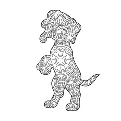 Zentangle dog mandala coloring page for adults christmas dog and floral animal coloring book antistress coloring page vector illustration