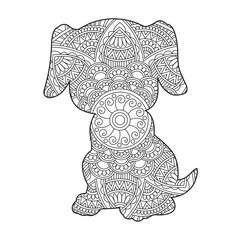 Zentangle dog mandala coloring page for adults christmas dog and floral animal coloring book antistress coloring page vector illustration