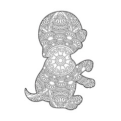 Zentangle dog mandala coloring page for adults christmas dog and floral animal coloring book antistress coloring page vector illustration