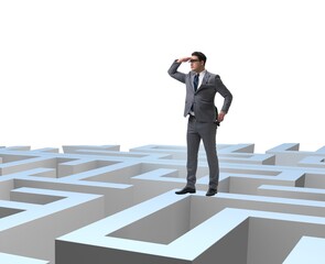 Businessman trying to escape from maze