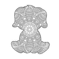 Zentangle dog mandala coloring page for adults christmas dog and floral animal coloring book antistress coloring page vector illustration