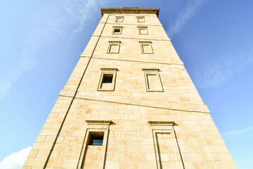 Fototapeta na wymiar tower of building, photo as a background , in a coruna north spain, galicia, spain, europe , tower of hercules lighthouse