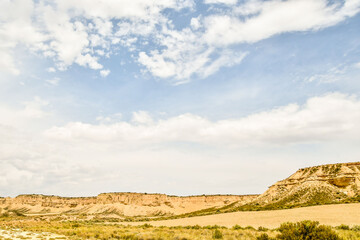 Fototapeta na wymiar spanish landscape view of european countryside in bardenas reales desert park spain.