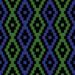 black repetitive background with blue and green abstract ornament. vector seamless pattern. geometric fabric swatch. wrapping paper. continuous design template for home decor, apparel, textile, cloth