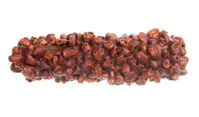 chocolate stick bar covered cakes with crushed nuts isolated on white background clipping path