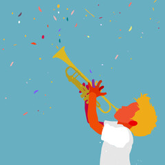 A young boy plays the trumpet