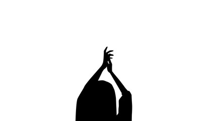 拍手する女性の手と頭のシルエット_透明背景