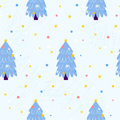 Fototapeta na wymiar Baby Christmas Tree Seamless Pattern. Vector Illustration of Cartoon Style Greeting Seasonal Holiday Background.