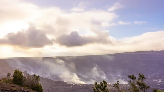 Time lapse - Beautiful couds hovering over the Kilauea Crater, Hawaii Volcanoes National Park, Big Island