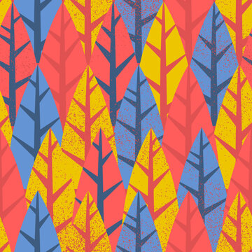 Retro Forest Leaf Seamless Pattern. Vector Illustration of Nature Background.