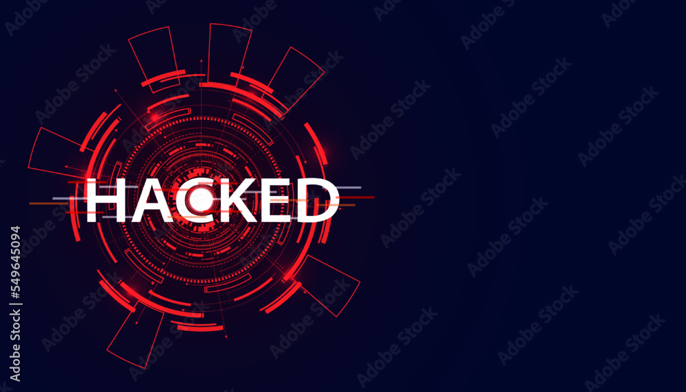 Poster abstract word signal or are warned that it has been hacked by viruses, malware or hackers on a red d