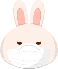 Cute rabbit mascot character with medical mask, emoji avatar