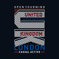 LONDON United Kingdom, t-shirt and apparel modern design, vector illustration