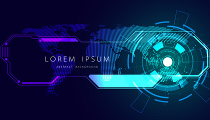 Abstract background digital concept digital map circle hud interface modern futuristic dark blue background for text