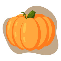 Orange pumpkin isolated element. Pumpkin with stalk. Flat vector illustration.