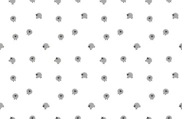 Hand drawn vector illustration. Seamless background for wrapping paper, baby clothes, cover design, interior. Stylish minimalistic poster. Abstract blue patterns on a white background with a sheep.