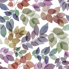 Translucent watercolor leaves seamless pattern Transparent leafy branches botanical illustration Spring foliage repeated background