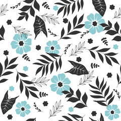 Simple floral pattern. Elegant seamless botanical pattern of spring flowers and leaves. Natural ornament for textiles, fabric, wallpaper, surface design.