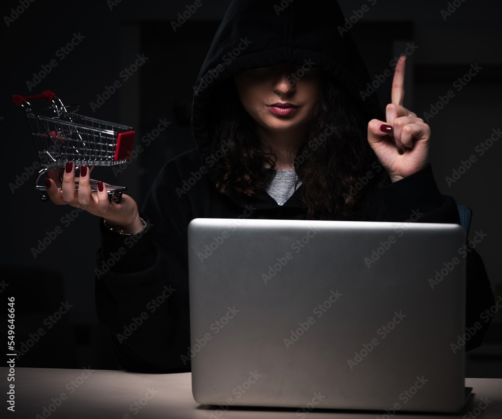 Aufkleber female hacker hacking security firewall late in office