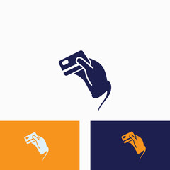 Hand holding credit card business icon image design