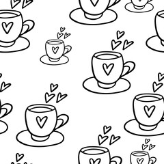Seamless pattern  Doodle coffee cup with heart