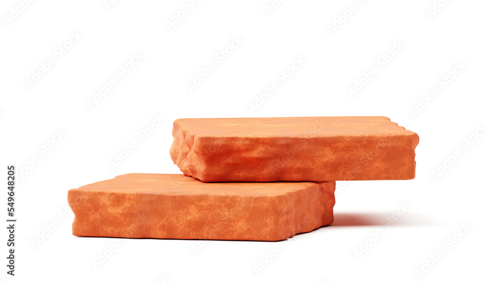 Aufkleber orange brick podium stand product display isolated on white presentation 3d background of empty pede