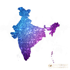 India map in geometric wireframe blue with purple polygonal style gradient graphic on white background. Vector Illustration Eps10.