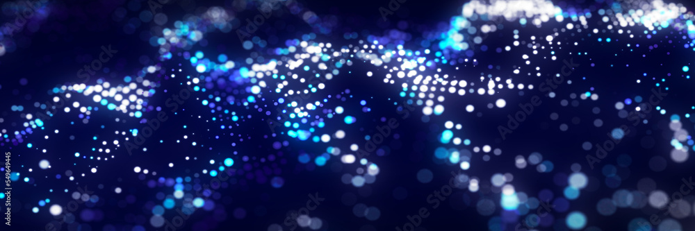 Poster dynamic particle wave. futuristic point wave. flow digital structure. data technology background. 3d