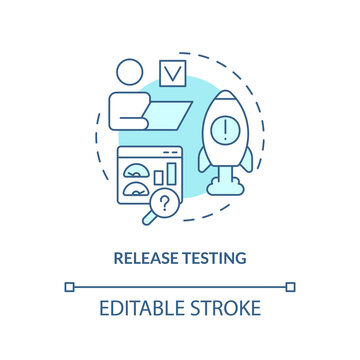 Release testing turquoise concept icon. Software delivery. Management process step abstract idea thin line illustration. Isolated outline drawing. Editable stroke. Arial, Myriad Pro-Bold fonts used
