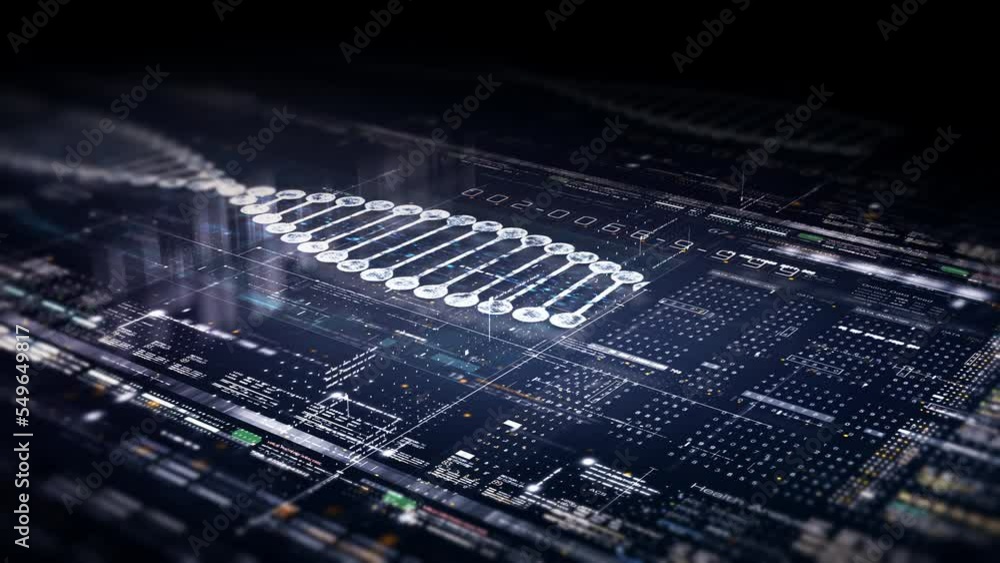 Poster futuristic holographic advance biomedical dna sequence analysis diagnostic head up display for backg