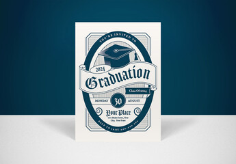 Dark Blue Vintage Modern Graduation Invitation