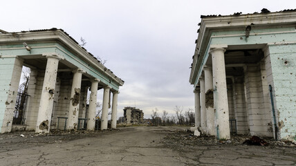 destroyed and burned houses in the city Russia Ukraine war