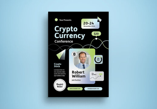 Green Blue Gradient Geometric Crypto Currency Conference Flyer