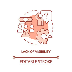 Lack of visibility red concept icon. Common release management problem abstract idea thin line illustration. Isolated outline drawing. Editable stroke. Arial, Myriad Pro-Bold fonts used - obrazy, fototapety, plakaty