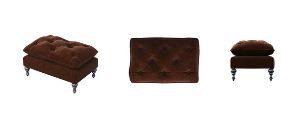 soft pouf isolated on white background, interior furniture, 3D illustration, cg render