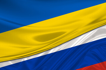 Flags of Ukraine and Russia. International relationships.