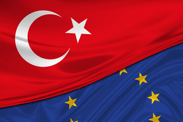 Flags of Turkey and Europe Union. International relationships.