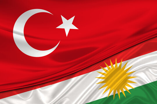 Flags of Kurdistan and Turkey. International relationships.