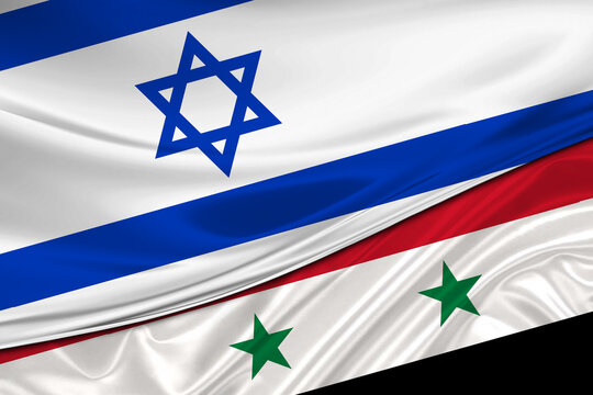 Flags of Israel and Syria. International relationships.