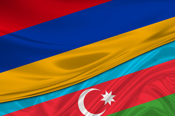 Flags of Azerbaijan and Armenia. International relationships.