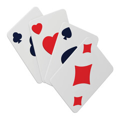 Poker playing cards 3d rendering isometric icon.