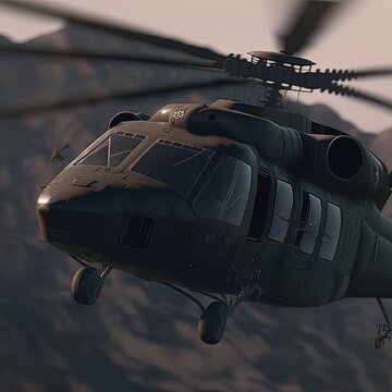 Ultra realistic image of a Black Hawk military helicopter in action