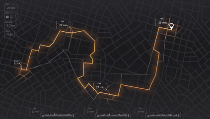 Gps map navigation to own house. View from above the map buildings. Detailed view of city. Decorative graphic tourist map City top view. Abstract background. Flat style, Vector, illustration isolated.