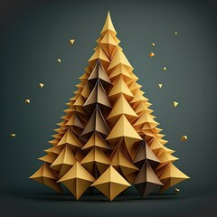 Origami style stylized Christmas tree, multidimensional paper cut craft - obrazy, fototapety, plakaty