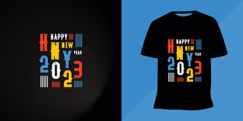 Happy new year 2023 lettering colorful typography t-shirt design