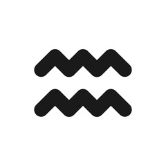 Aquarius black glyph icon. Water bearer. Air zodiac sign. Birth constellation. Western astrology. Personality traits. Silhouette symbol on white space. Solid pictogram. Vector isolated illustration