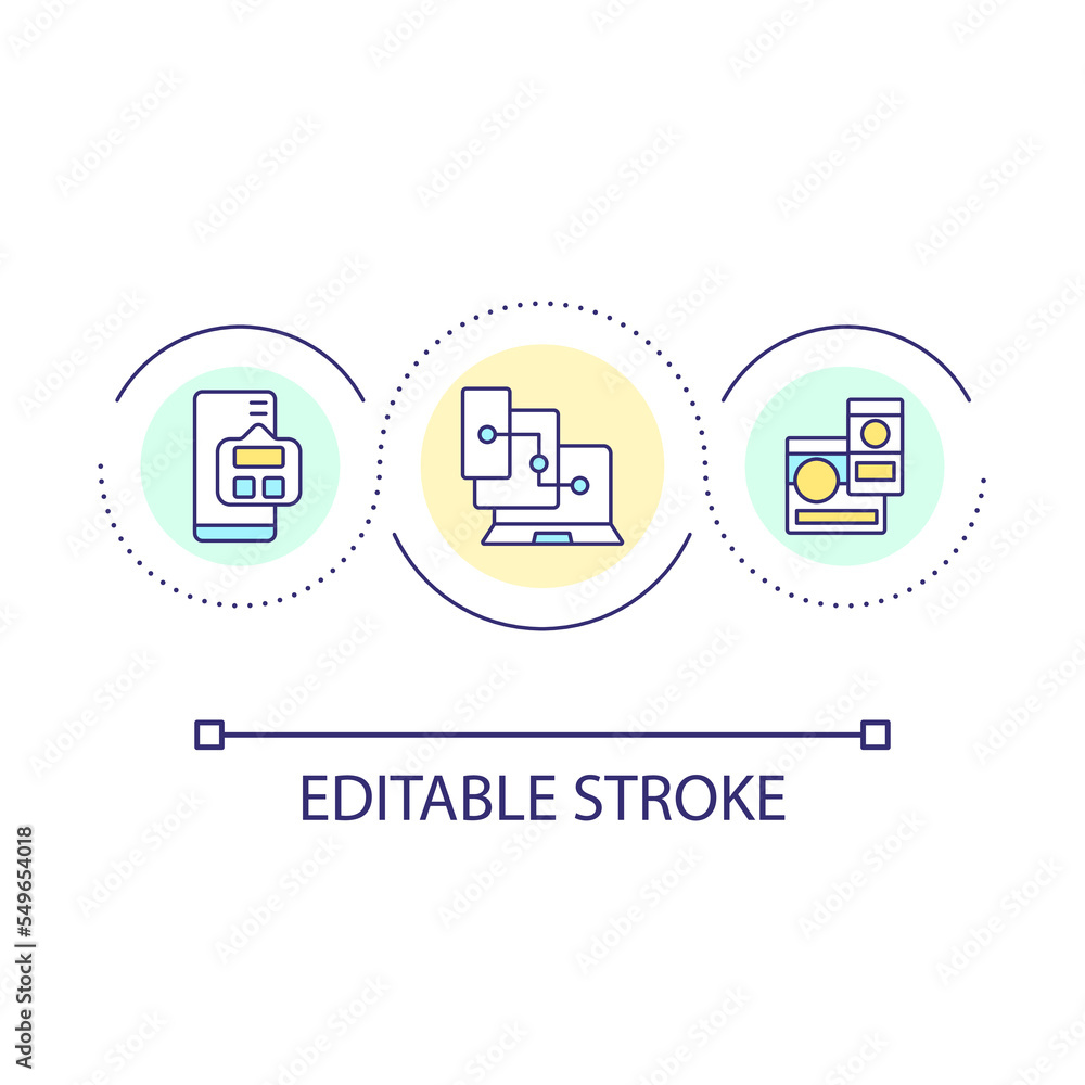 Poster Publishing content loop concept icon. Posting information. Social media. Data storage abstract idea thin line illustration. Isolated outline drawing. Editable stroke. Arial font used