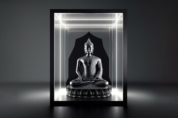 Silver buddha in luxury room. LED light built in, minimalist, 3D rendering